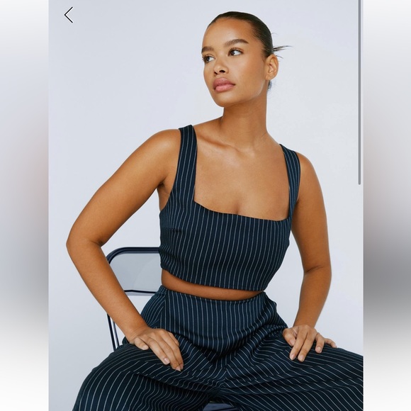 Plus Size Navy Pinstripe Tailored Bralet - Picture 1 of 4